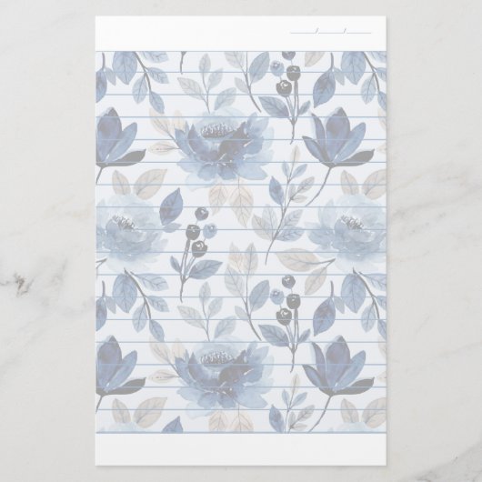 Blumennavy blaues Schreibpapier mit gestrichenem P Briefpapier (Vorderseite)
