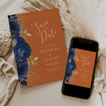 Blumennavy Blue Gold Burnt Orange Save the Date