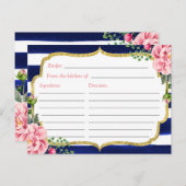 Blumennavy Blue Stripes Brautparty Rezept Card Einladungspostkarte (Vorne/Hinten)