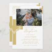 Blumenneutrales Cross-Minimalistisch Baptim-Foto Einladung (Vorne/Hinten)