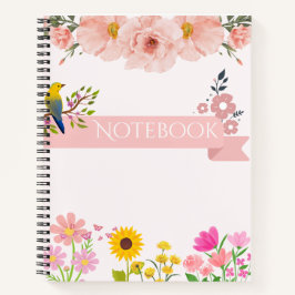 BlumenNotebook mit Vogel und Sonnenblumen Notizblock