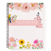 Blumennotizbuch mit Vogel und Sonnenblume