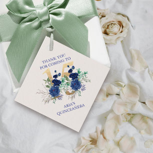 Blumennummer 15 Ivory Royal Blue Gold Quinceanera Geschenkanhänger