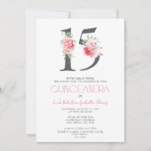 Blumennummer 15 Rosa Elegant QR Quinceañera Einladung (Vorderseite)