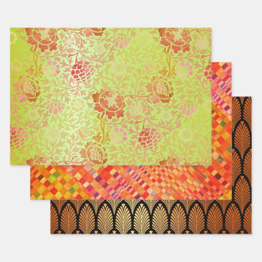 Blumenoptik und Goldene Pfeile Geschenkpapier Set (Set)