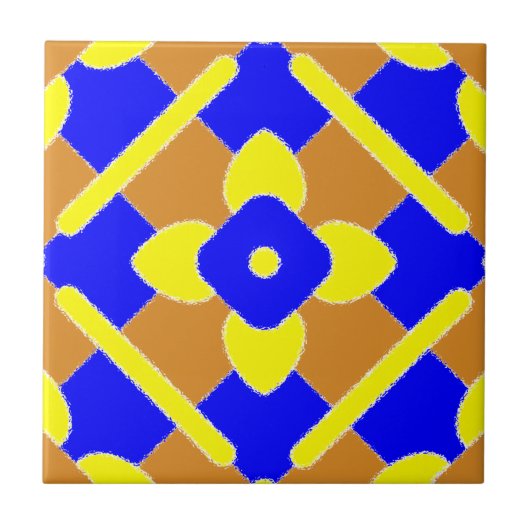 Blumenorange Blau und Gelb Spanische Ziegel Fliese (Vorderseite)