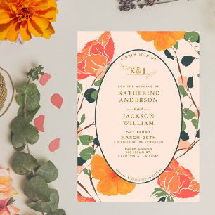 Blumenorange Blume Peach Wedding Einladung
