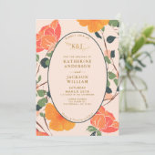 Blumenorange Blume Peach Wedding Einladung (Stehend Vorderseite)