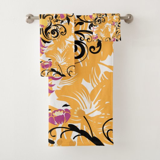 Blumenorange-Design, langes Leben Badhandtuch Set (Insitu)