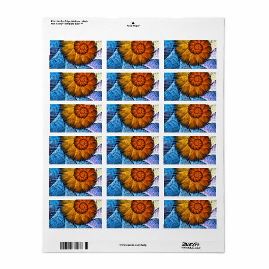 Blumenorange Gelb Blau Abstrakte Kunst Adressaufkleber (Vorne)
