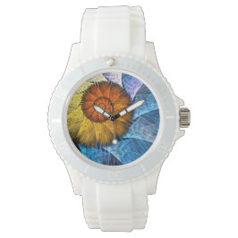 Blumenorange Gelb Blau Abstrakte Kunst Armbanduhr