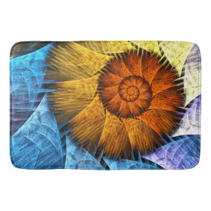 Blumenorange Gelb Blau Abstrakte Kunst Badematte