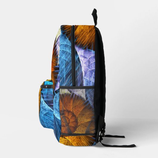 Blumenorange Gelb Blau Abstrakte Kunst Bedruckter Rucksack (Rechts)