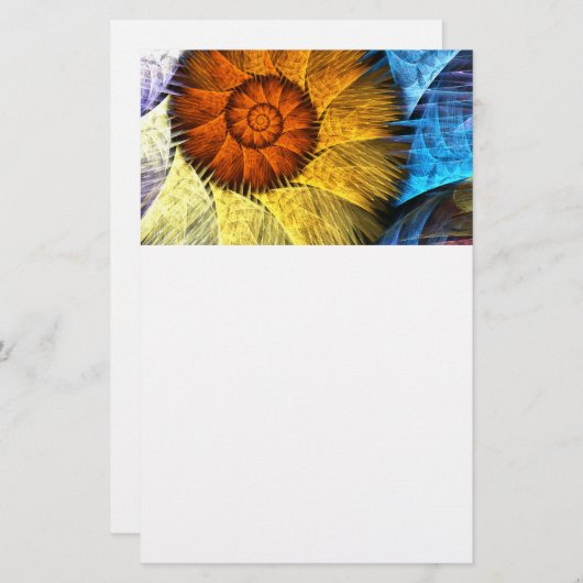 Blumenorange Gelb Blau Abstrakte Kunst Briefpapier (Vorne/Hinten)