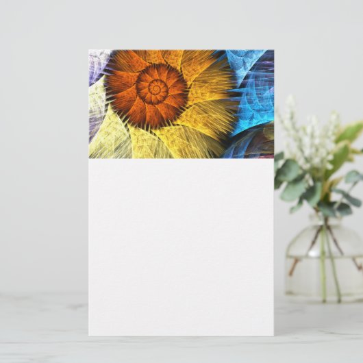 Blumenorange Gelb Blau Abstrakte Kunst Briefpapier (Stehend Vorderseite)