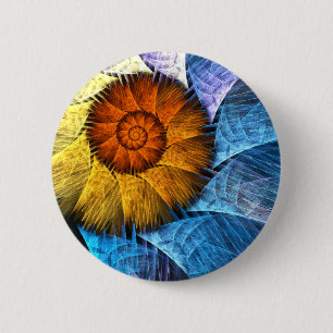 Blumenorange Gelb Blau Abstrakte Kunst Button