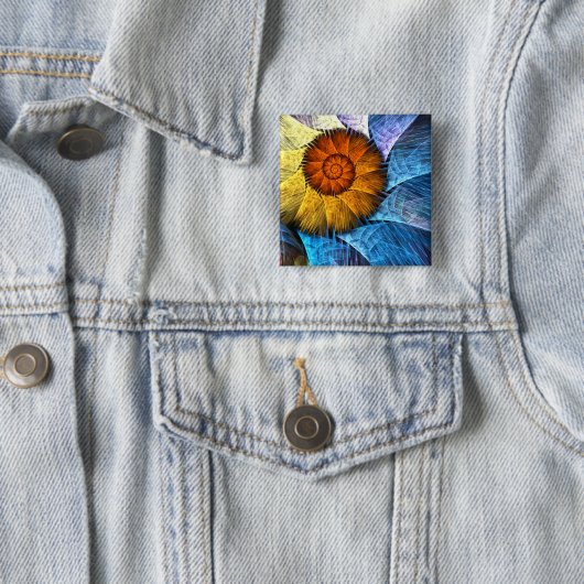 Blumenorange Gelb Blau Abstrakte Kunst Button (Beispiel)
