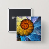 Blumenorange Gelb Blau Abstrakte Kunst Button (Vorne & Hinten)