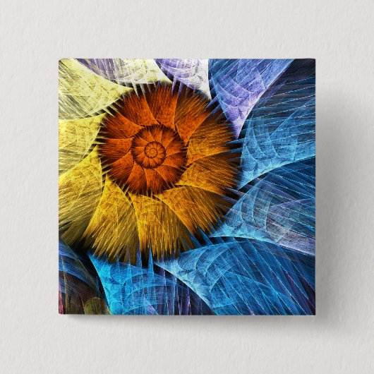 Blumenorange Gelb Blau Abstrakte Kunst Button (Vorderseite)