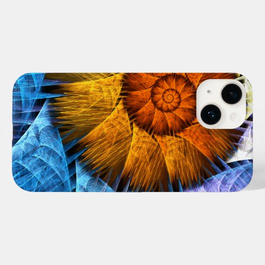 Blumenorange Gelb Blau Abstrakte Kunst Case-Mate iPhone Hülle (Rückseite (Horizontal))