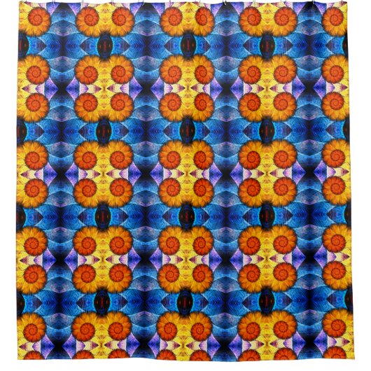 Blumenorange Gelb Blau Abstrakte Kunst Duschvorhang (Vorderseite)