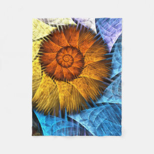 Blumenorange Gelb Blau Abstrakte Kunst Fleecedecke