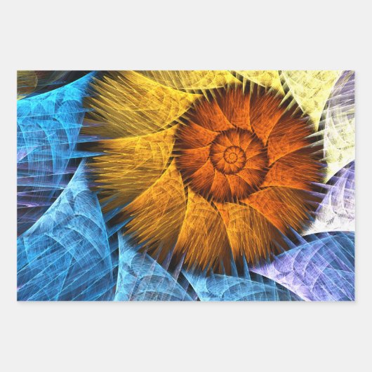 Blumenorange Gelb Blau Abstrakte Kunst Geschenkpapier Set (Vorderseite)