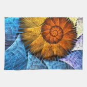 Blumenorange Gelb Blau Abstrakte Kunst Geschirrtuch (Horizontal)