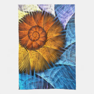 Blumenorange Gelb Blau Abstrakte Kunst Geschirrtuch