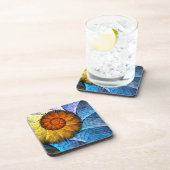 Blumenorange Gelb Blau Abstrakte Kunst Getränkeuntersetzer (Rechte Seite)