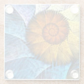 Blumenorange Gelb Blau Abstrakte Kunst Glasuntersetzer (Rückseite)