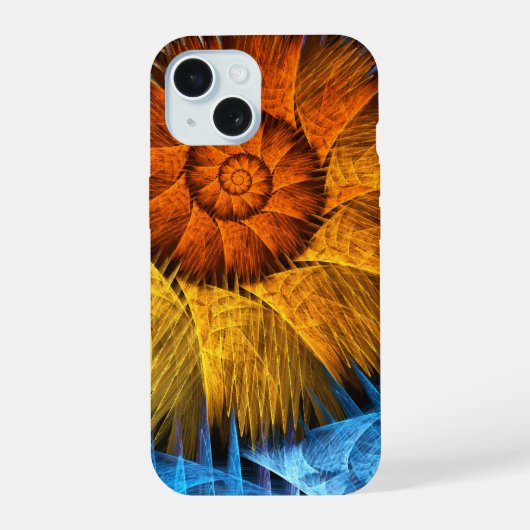 Blumenorange Gelb Blau Abstrakte Kunst iPhone 15 Hülle (Rückseite)