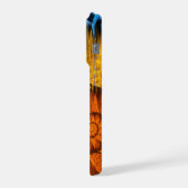 Blumenorange Gelb Blau Abstrakte Kunst iPhone Hülle (Linke Seite)