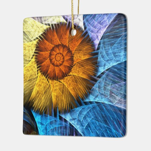 Blumenorange Gelb Blau Abstrakte Kunst Keramikornament (Links)