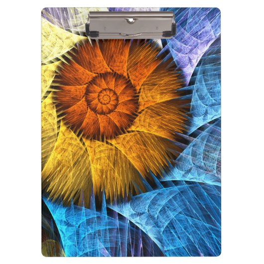 Blumenorange Gelb Blau Abstrakte Kunst Klemmbrett (Vorderseite)