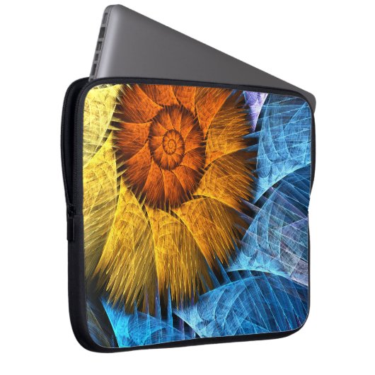 Blumenorange Gelb Blau Abstrakte Kunst Laptopschutzhülle (Vorne Rechts)