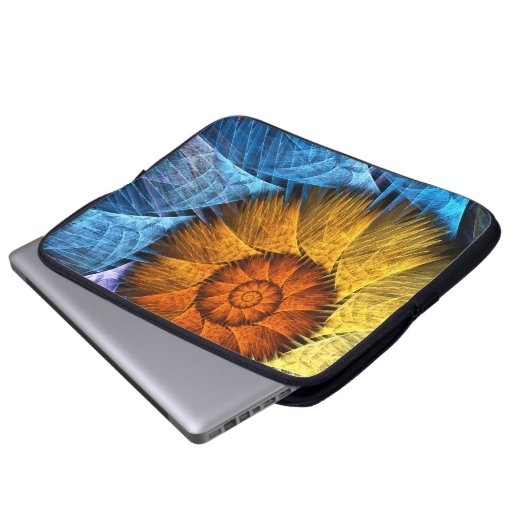 Blumenorange Gelb Blau Abstrakte Kunst Laptopschutzhülle (Vorne Knopf)