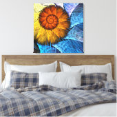 Blumenorange Gelb Blau Abstrakte Kunst Leinwanddruck (Insitu (Schlafzimmer))