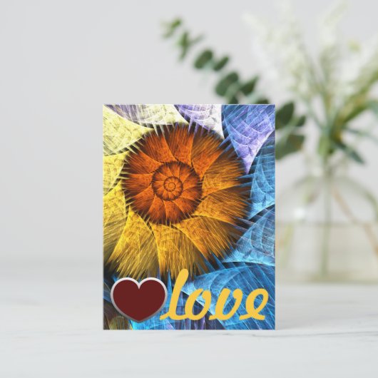 Blumenorange Gelb Blau Abstrakte Kunst Liebe Postkarte (Stehend Vorderseite)