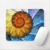 Blumenorange Gelb Blau Abstrakte Kunst Mousepad (Mit Mouse)