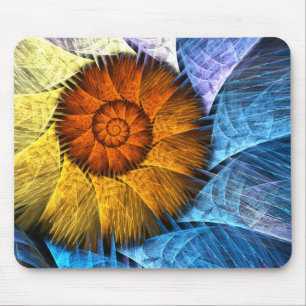 Blumenorange Gelb Blau Abstrakte Kunst Mousepad