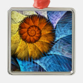 Blumenorange Gelb Blau Abstrakte Kunst Ornament Aus Metall (Vorne)
