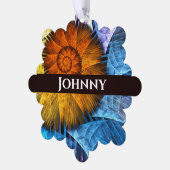 Blumenorange Gelb Blau Abstrakte Kunst Ornament Karte (Linke Ecke)