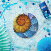 Blumenorange Gelb Blau Abstrakte Kunst Pappteller (Party)