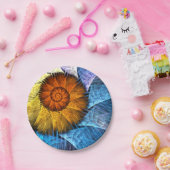 Blumenorange Gelb Blau Abstrakte Kunst Pappteller (Party)