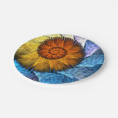 Blumenorange Gelb Blau Abstrakte Kunst Pappteller (Schrägansicht)