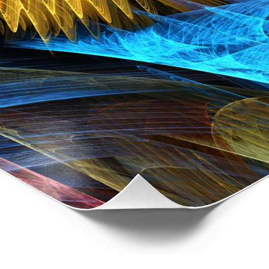 Blumenorange Gelb Blau Abstrakte Kunst Poster (Ecke)