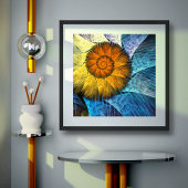 Blumenorange Gelb Blau Abstrakte Kunst Poster