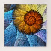 Blumenorange Gelb Blau Abstrakte Kunst Puzzle (Horizontal)