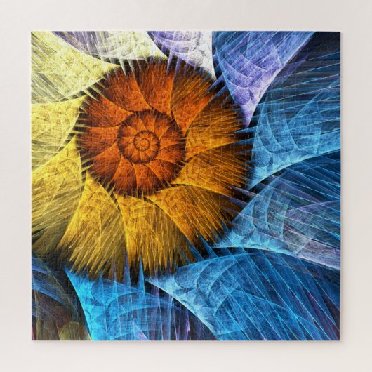 Blumenorange Gelb Blau Abstrakte Kunst Puzzle (Vertikal)